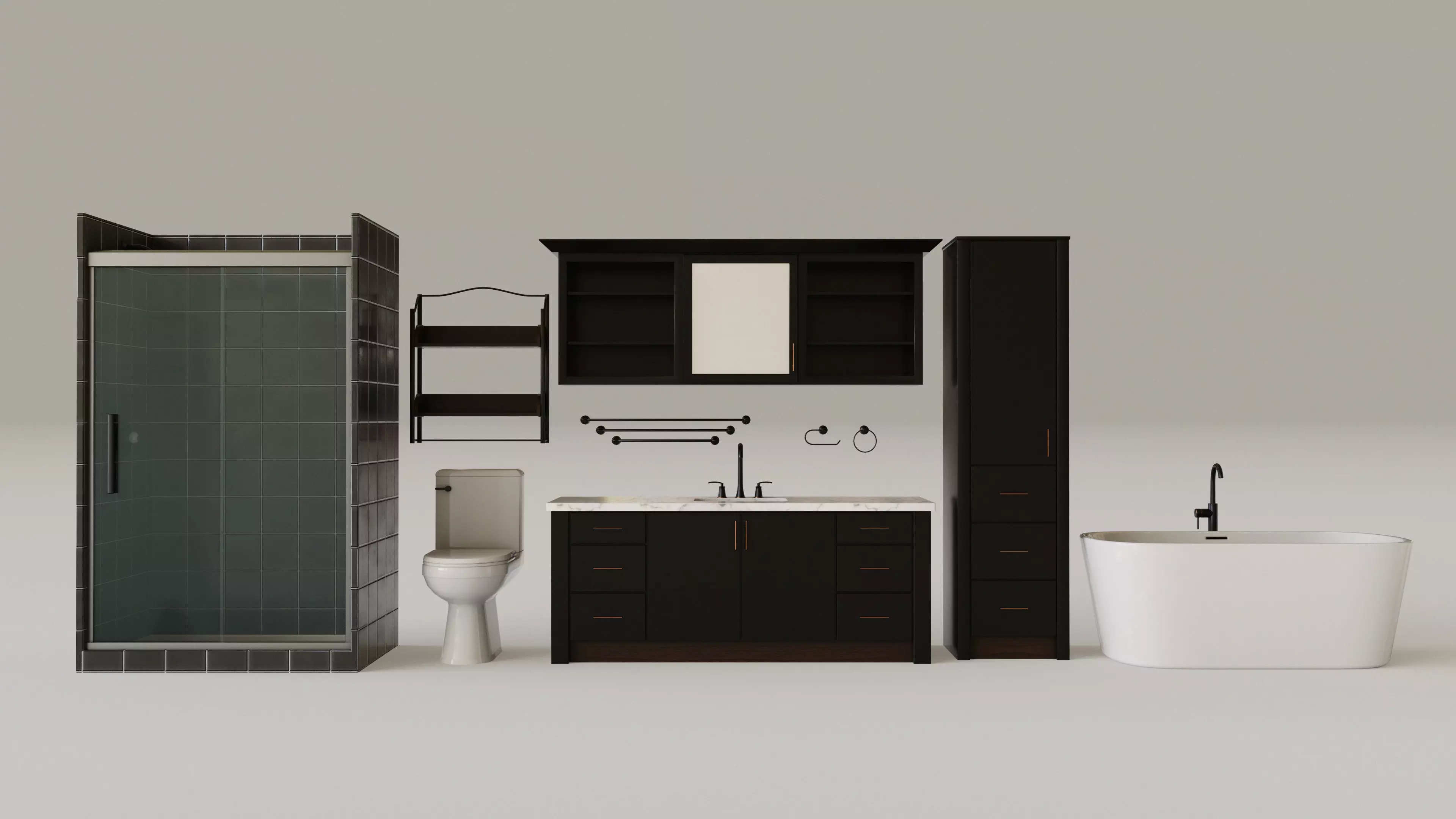 Dark Bathroom Set Low-poly 3D model_0