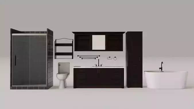 Dark Bathroom Set Low-poly 3D model