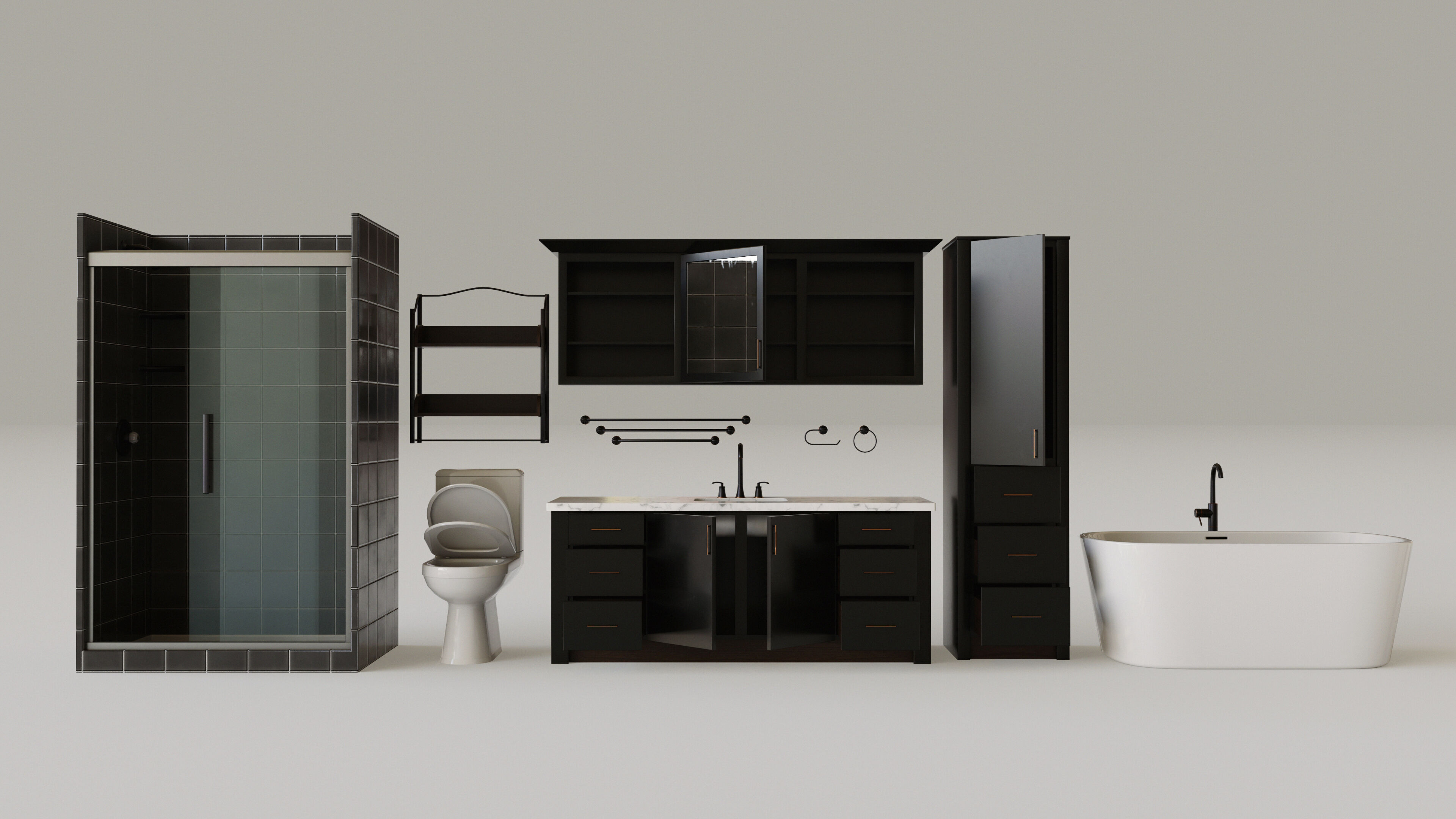 Dark Bathroom Set Low-poly 3D model_1
