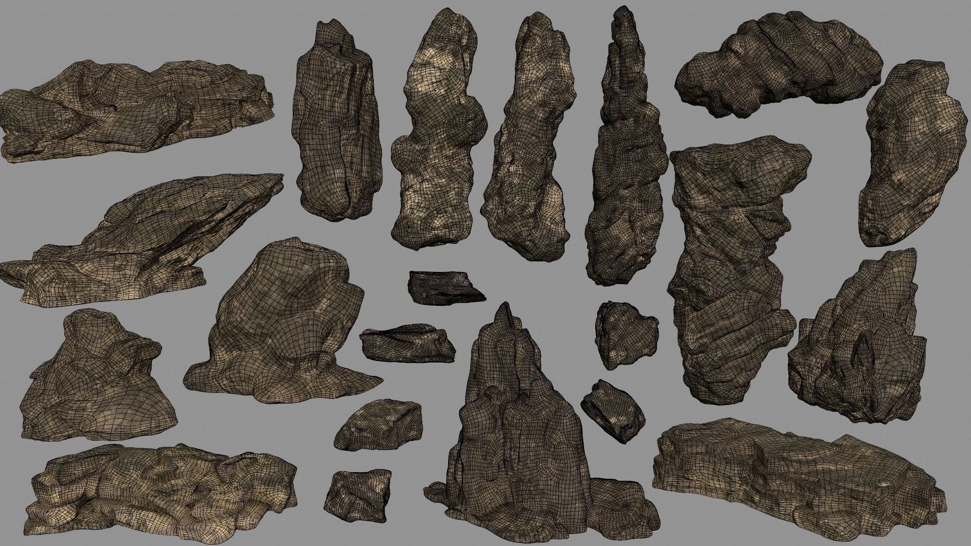 desert rocks set Low-poly 3D model_1