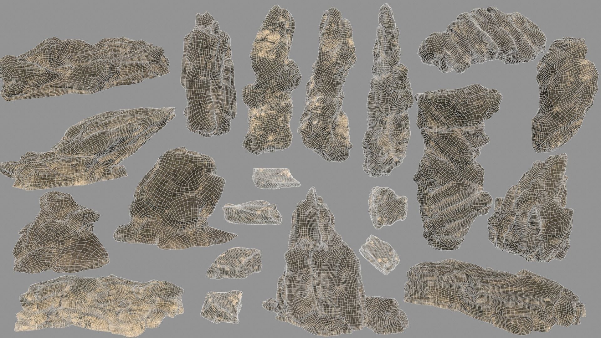 desert rocks set Low-poly 3D model_2