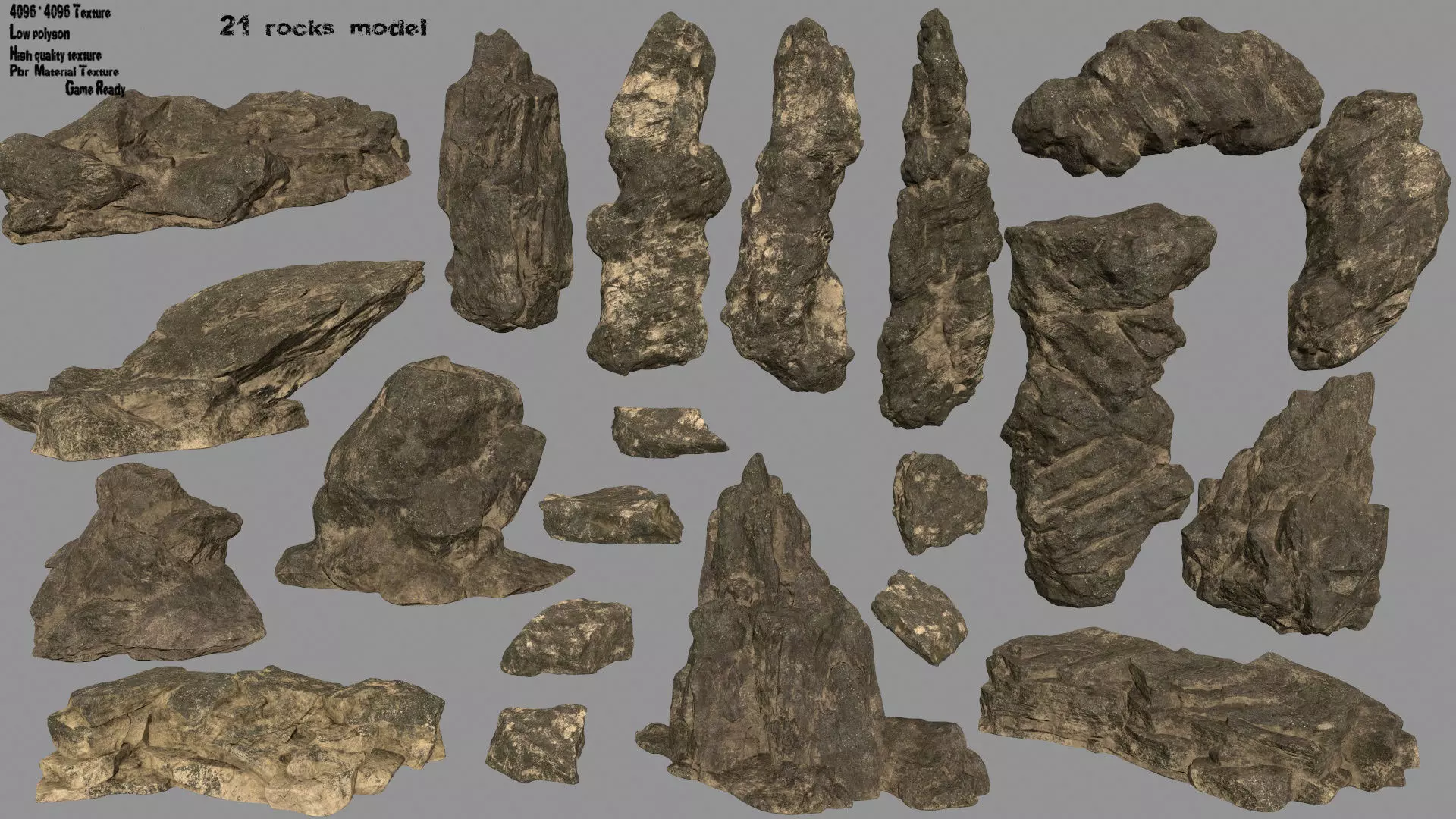 desert rocks set Low-poly 3D model_0