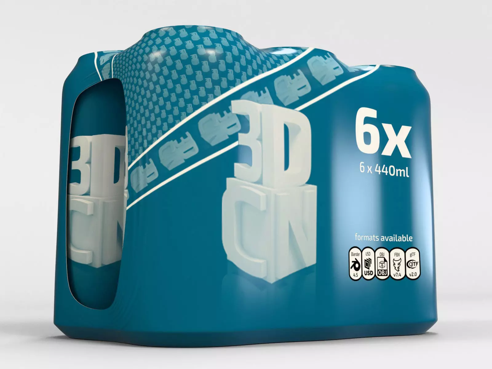 6 Pack 440ml cans in a plastic shrinkwrap 3D model_8