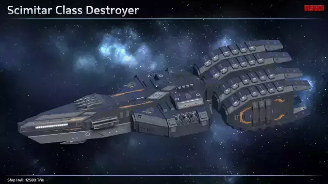 Spaceship Destroyer Scimitar Low-poly 3D model