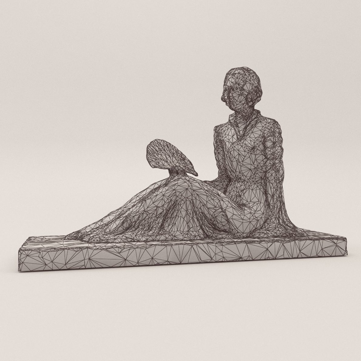 Art Deco sculpture of lady with fan - France 1920 3D print model_2