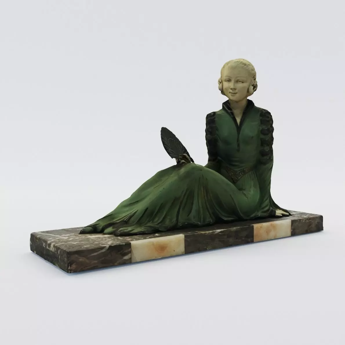 Art Deco sculpture of lady with fan - France 1920 3D print model_0