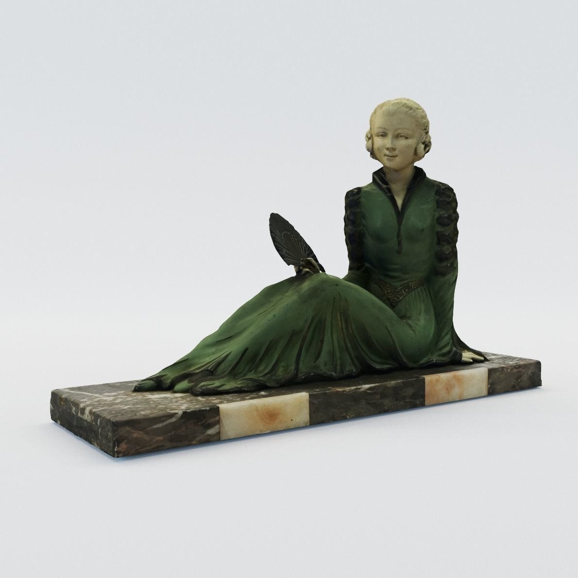 Art Deco sculpture of lady with fan - France 1920