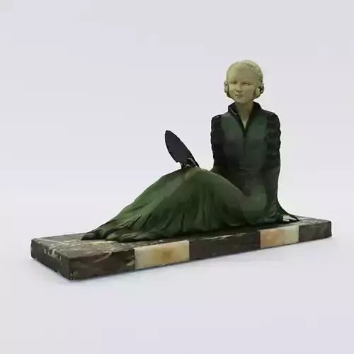 Art Deco sculpture of lady with fan - France 1920 3D print model