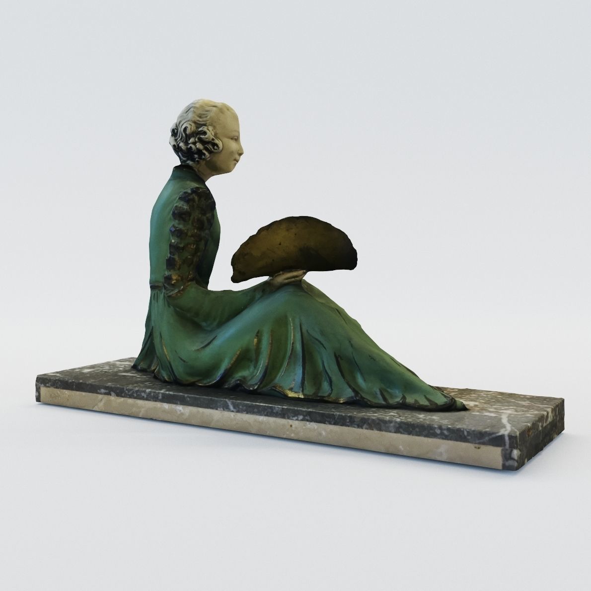 Art Deco sculpture of lady with fan - France 1920 3D print model_1