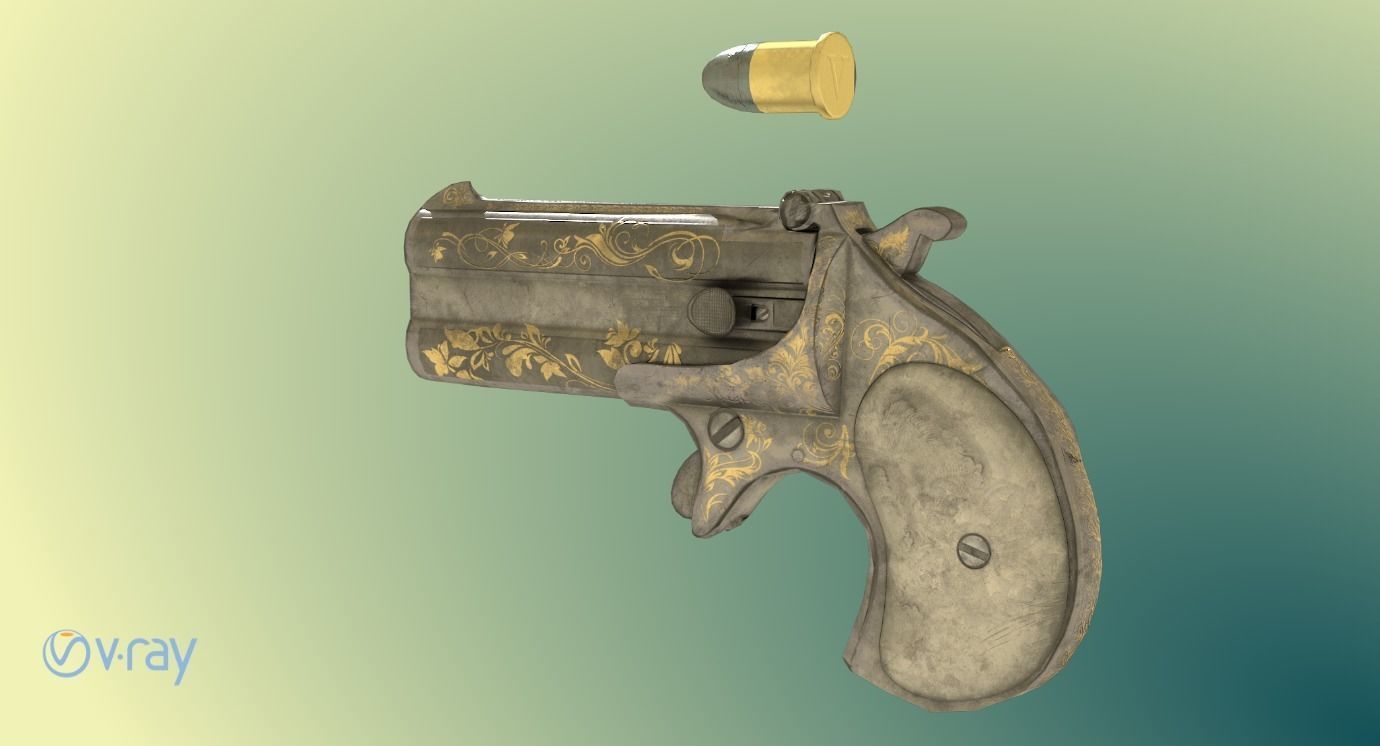Remington Derringer Low-poly 3D model_2