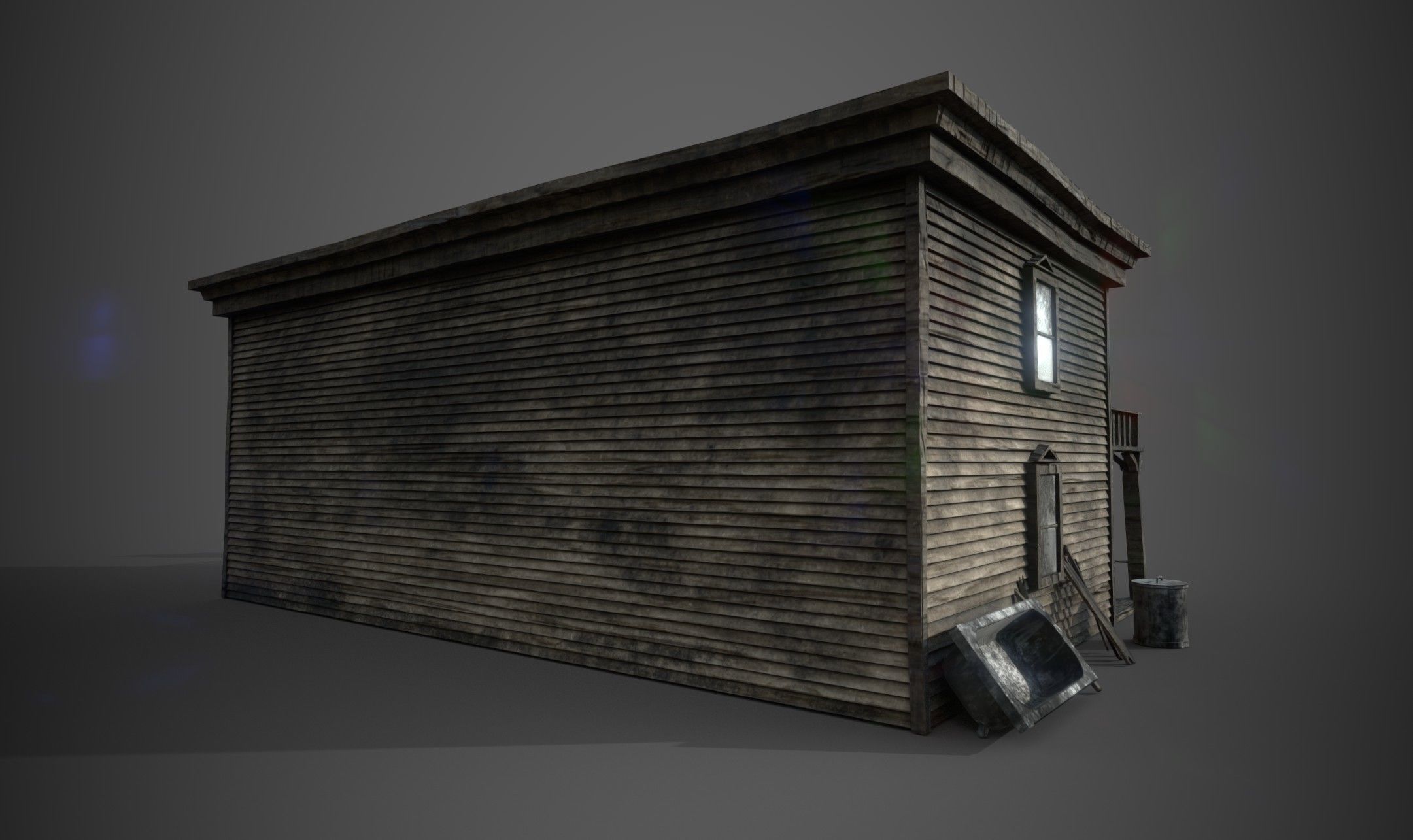 Abandoned wooden building - PBR - lowpoly  Low-poly 3D model_3