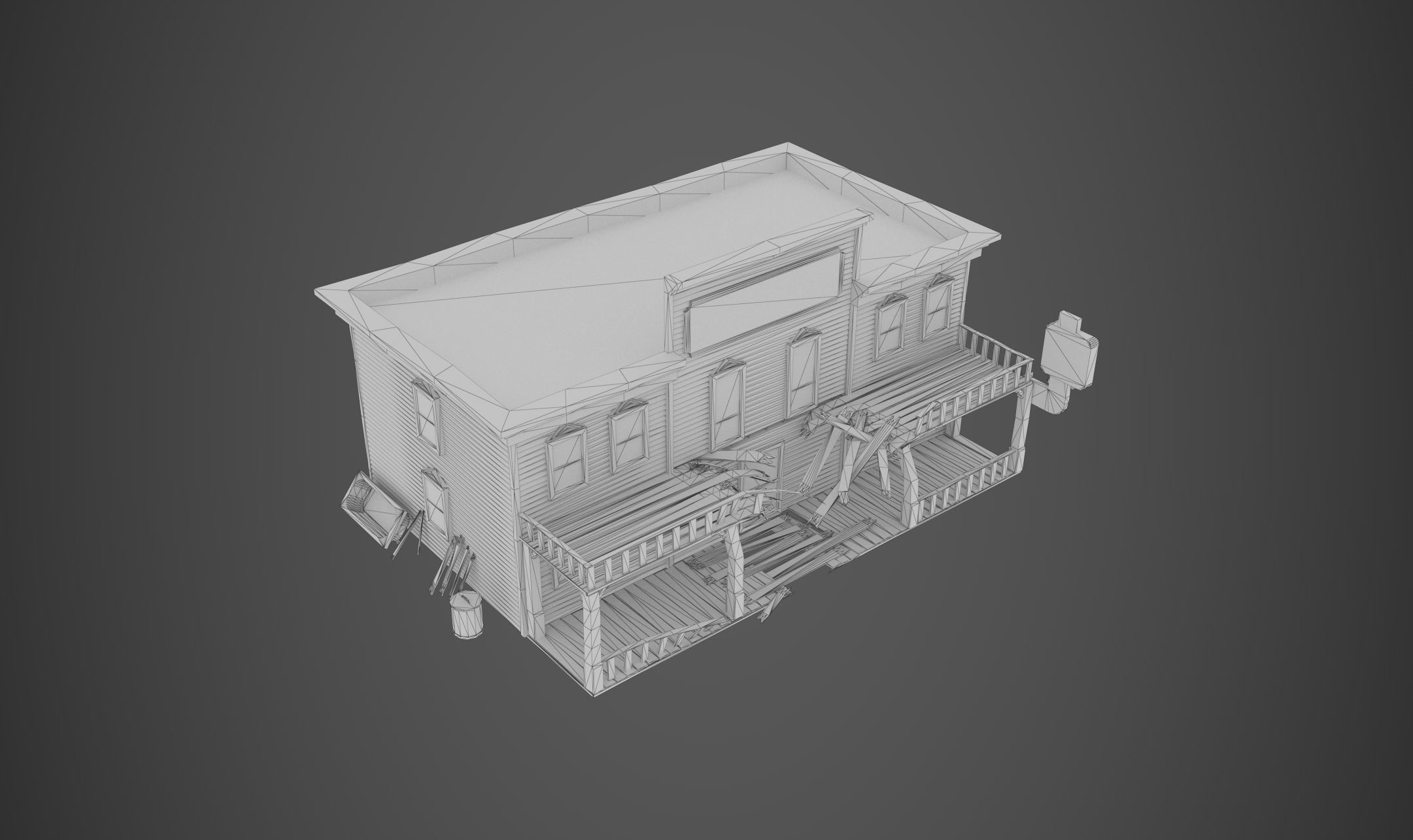 Abandoned wooden building - PBR - lowpoly  Low-poly 3D model_7