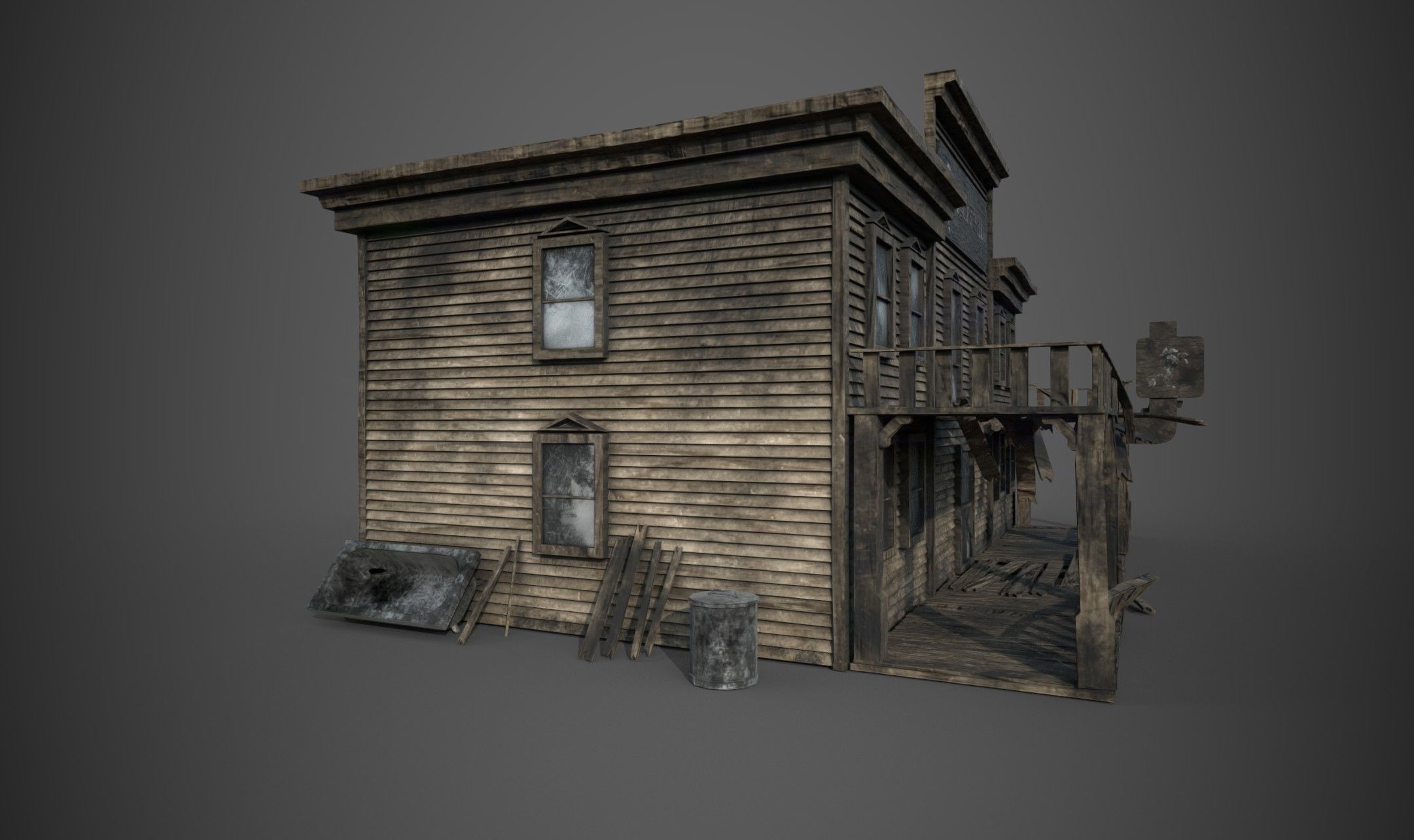 Abandoned wooden building - PBR - lowpoly  Low-poly 3D model_4