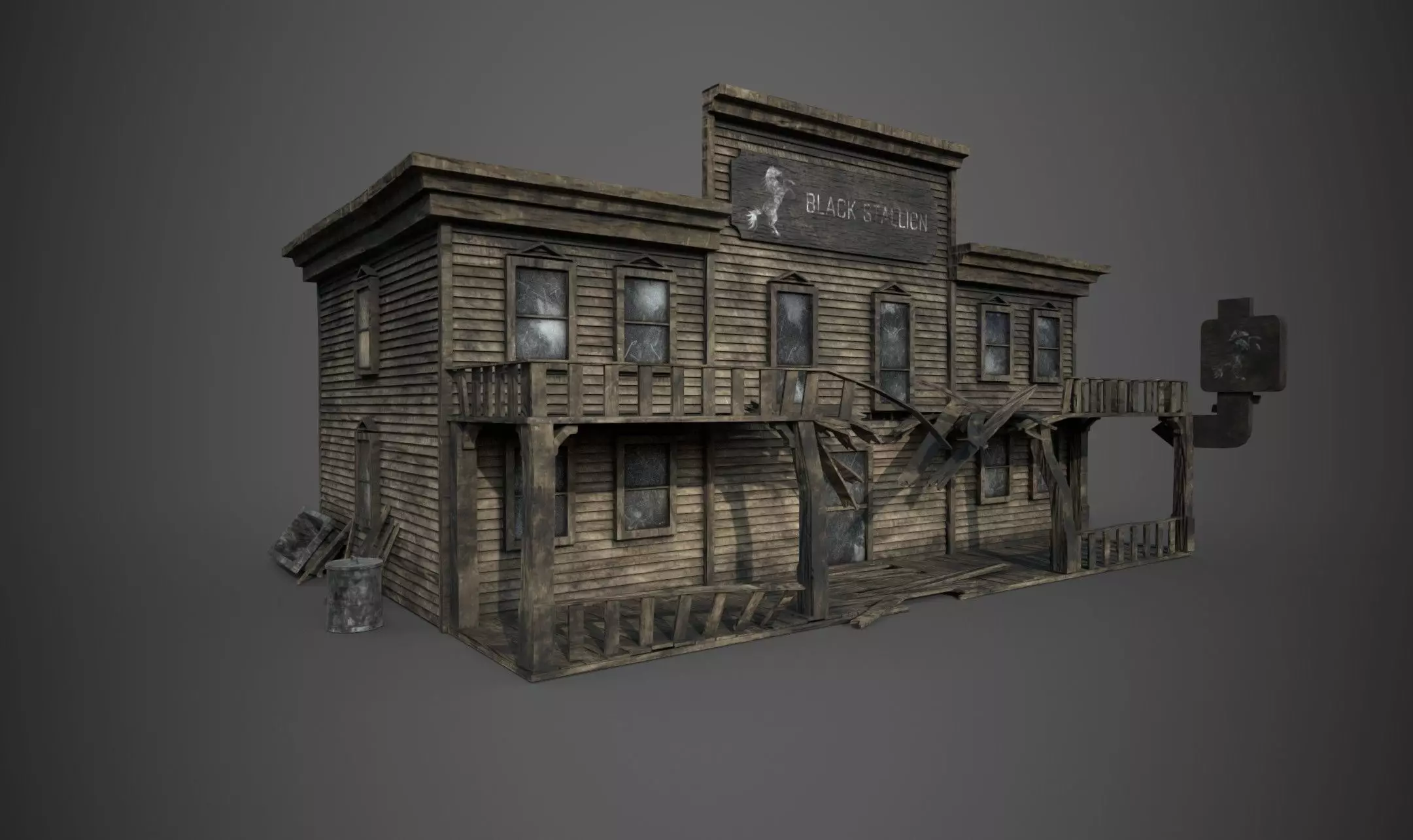 Abandoned wooden building - PBR - lowpoly  Low-poly 3D model_0
