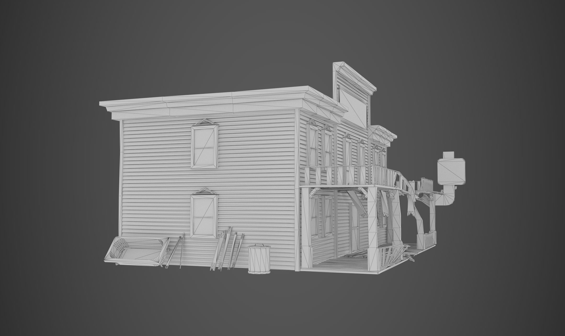 Abandoned wooden building - PBR - lowpoly  Low-poly 3D model_8