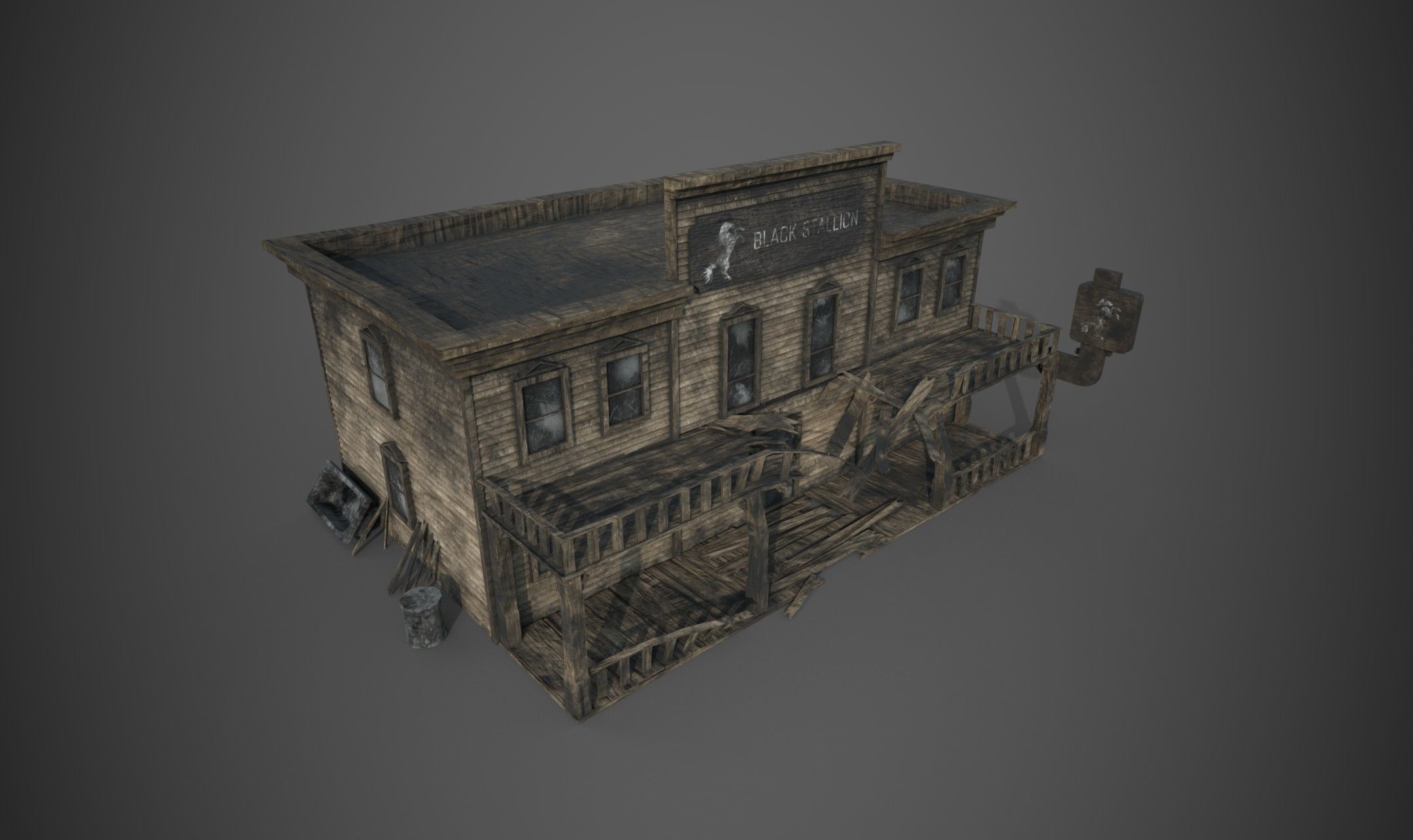 Abandoned wooden building - PBR - lowpoly  Low-poly 3D model_6