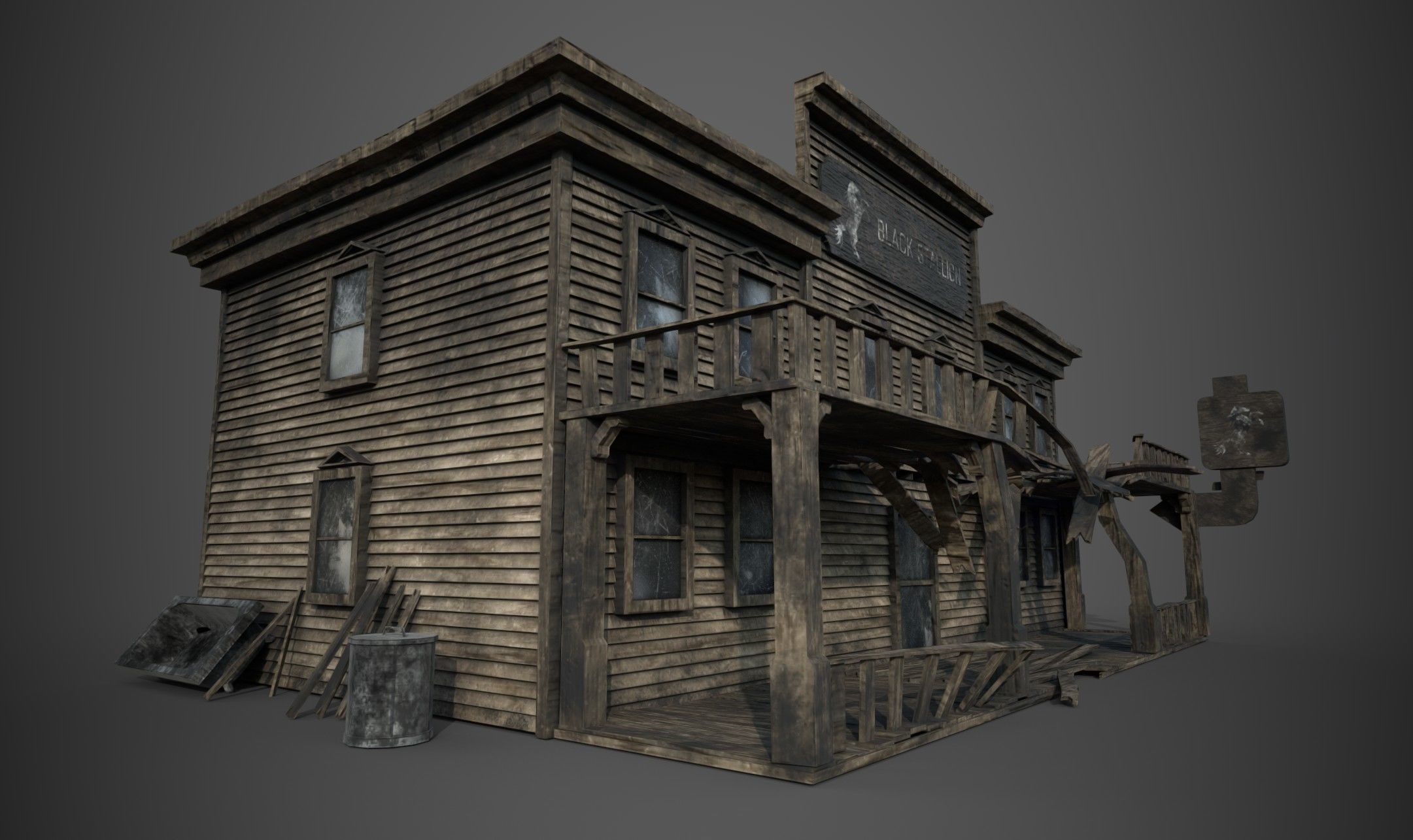 Abandoned wooden building - PBR - lowpoly  Low-poly 3D model_2