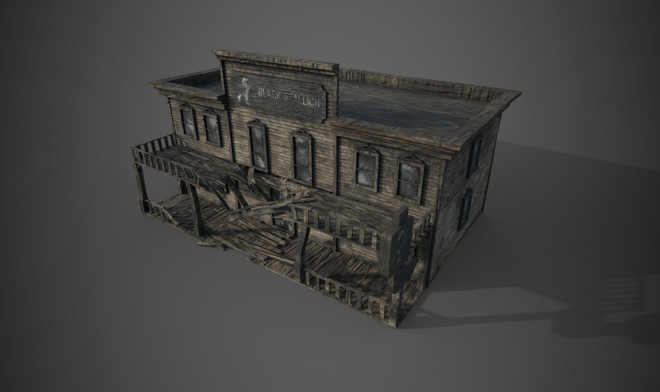 Abandoned wooden building - PBR - lowpoly  Low-poly 3D model_1