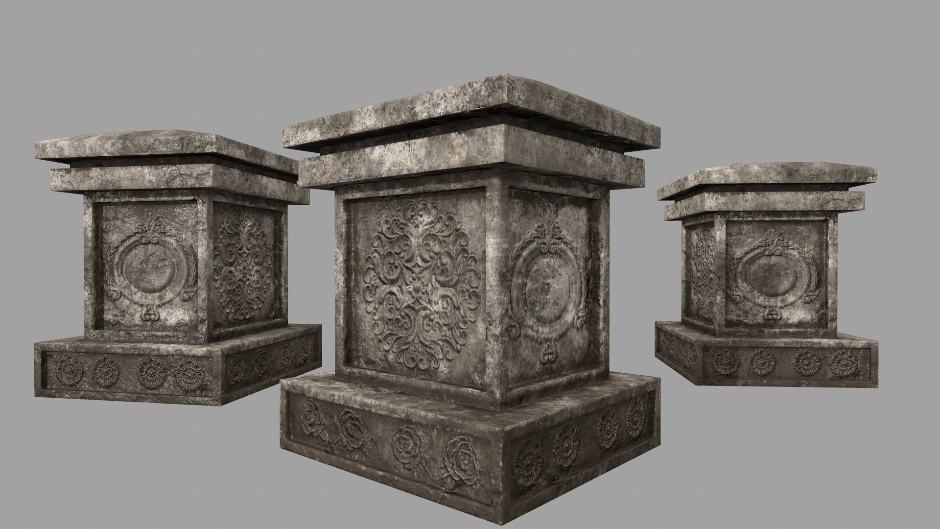 tombstone set gravestone with cross Low-poly 3D model_10