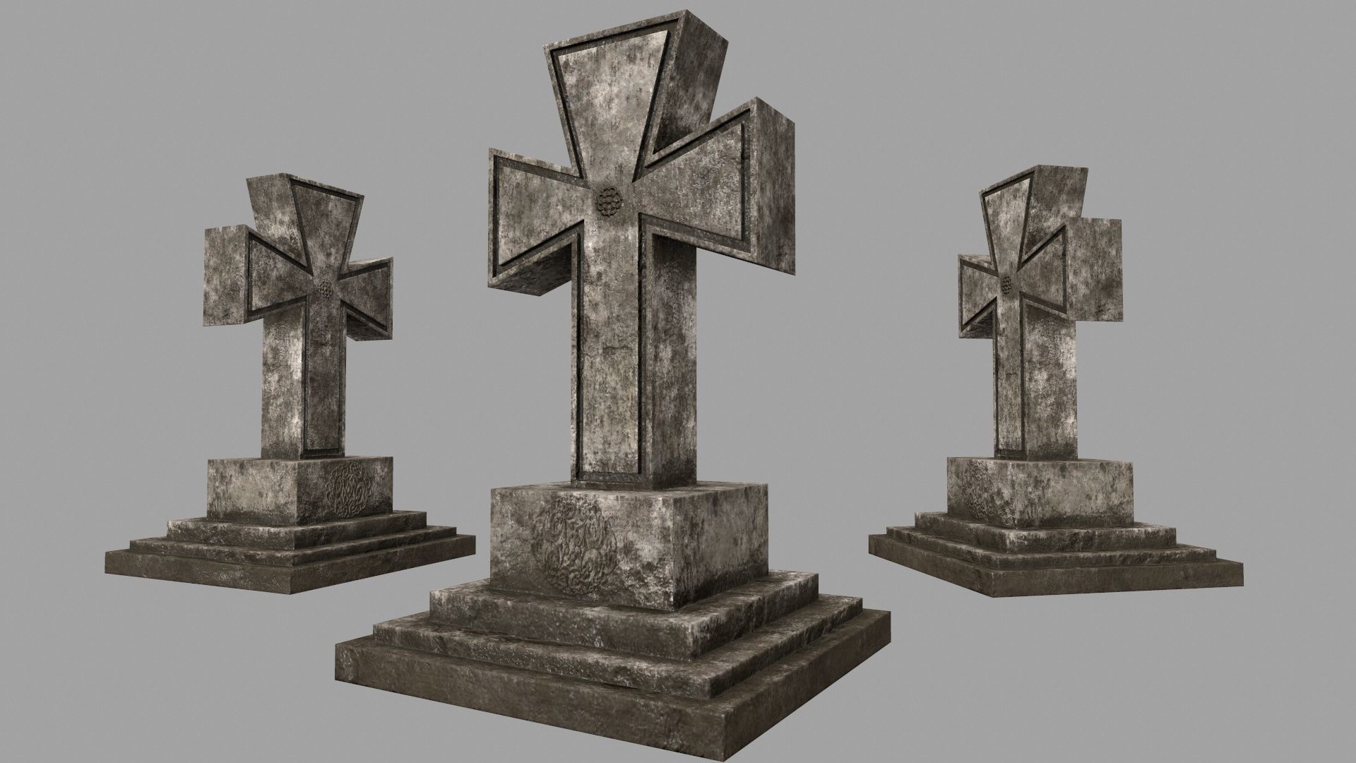 tombstone set gravestone with cross Low-poly 3D model_44