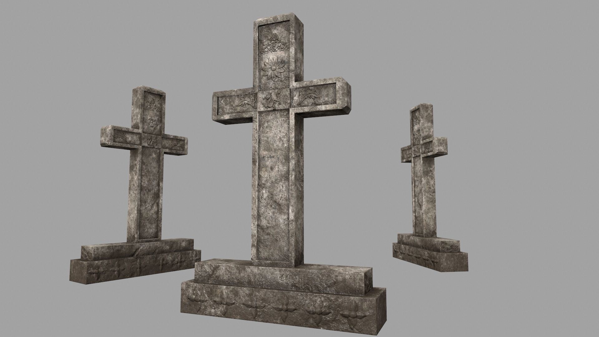 tombstone set gravestone with cross Low-poly 3D model_35