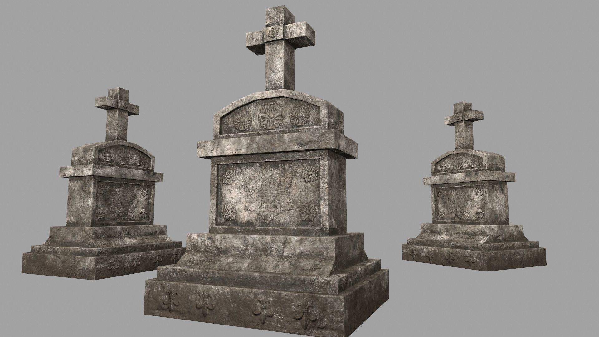 tombstone set gravestone with cross Low-poly 3D model_40