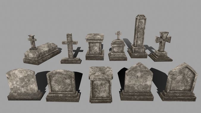 tombstone set gravestone with cross Low-poly 3D model