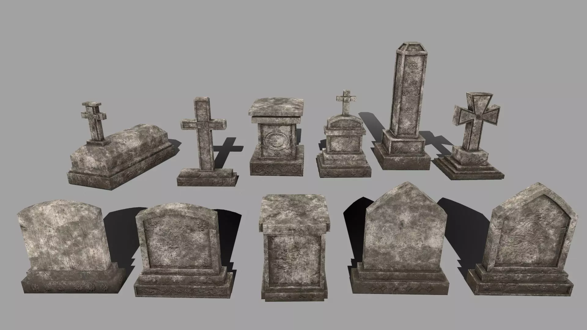 tombstone set gravestone with cross Low-poly 3D model_0