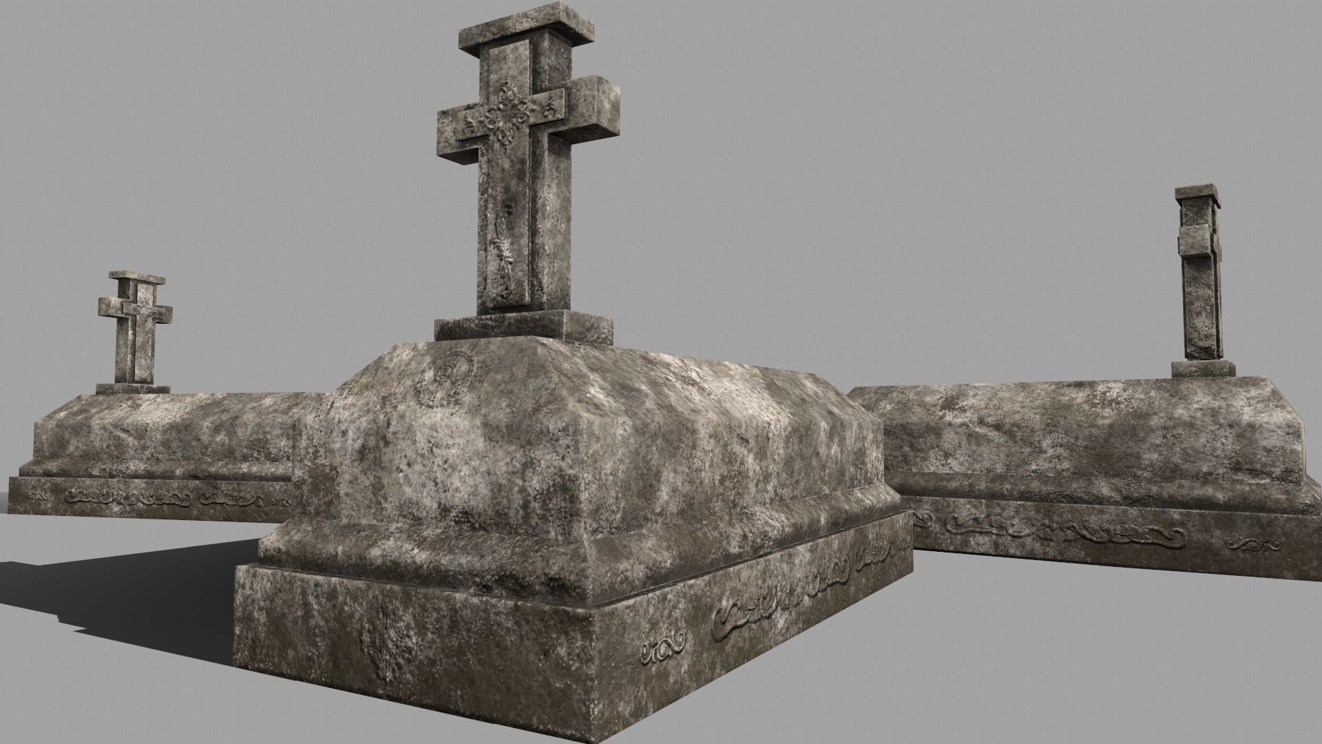 tombstone set gravestone with cross Low-poly 3D model_4
