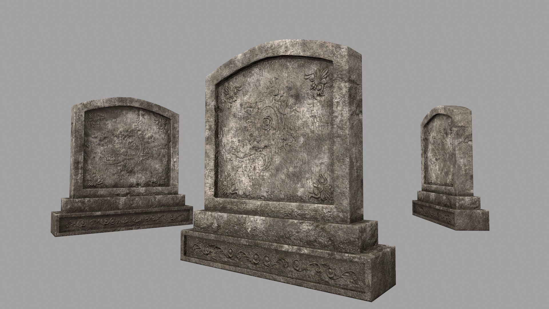 tombstone set gravestone with cross Low-poly 3D model_14