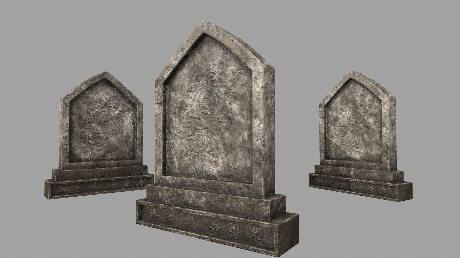 tombstone set gravestone with cross Low-poly 3D model_17