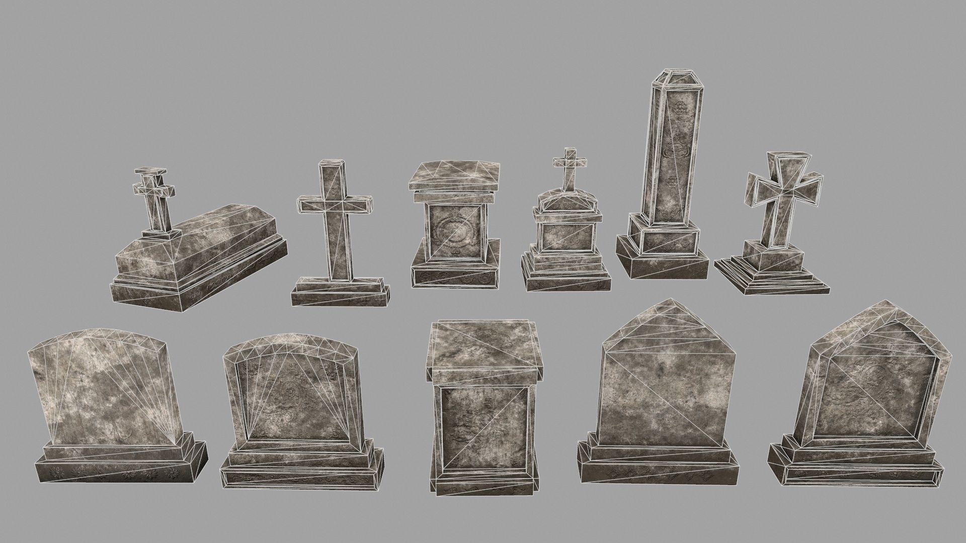 tombstone set gravestone with cross Low-poly 3D model_3