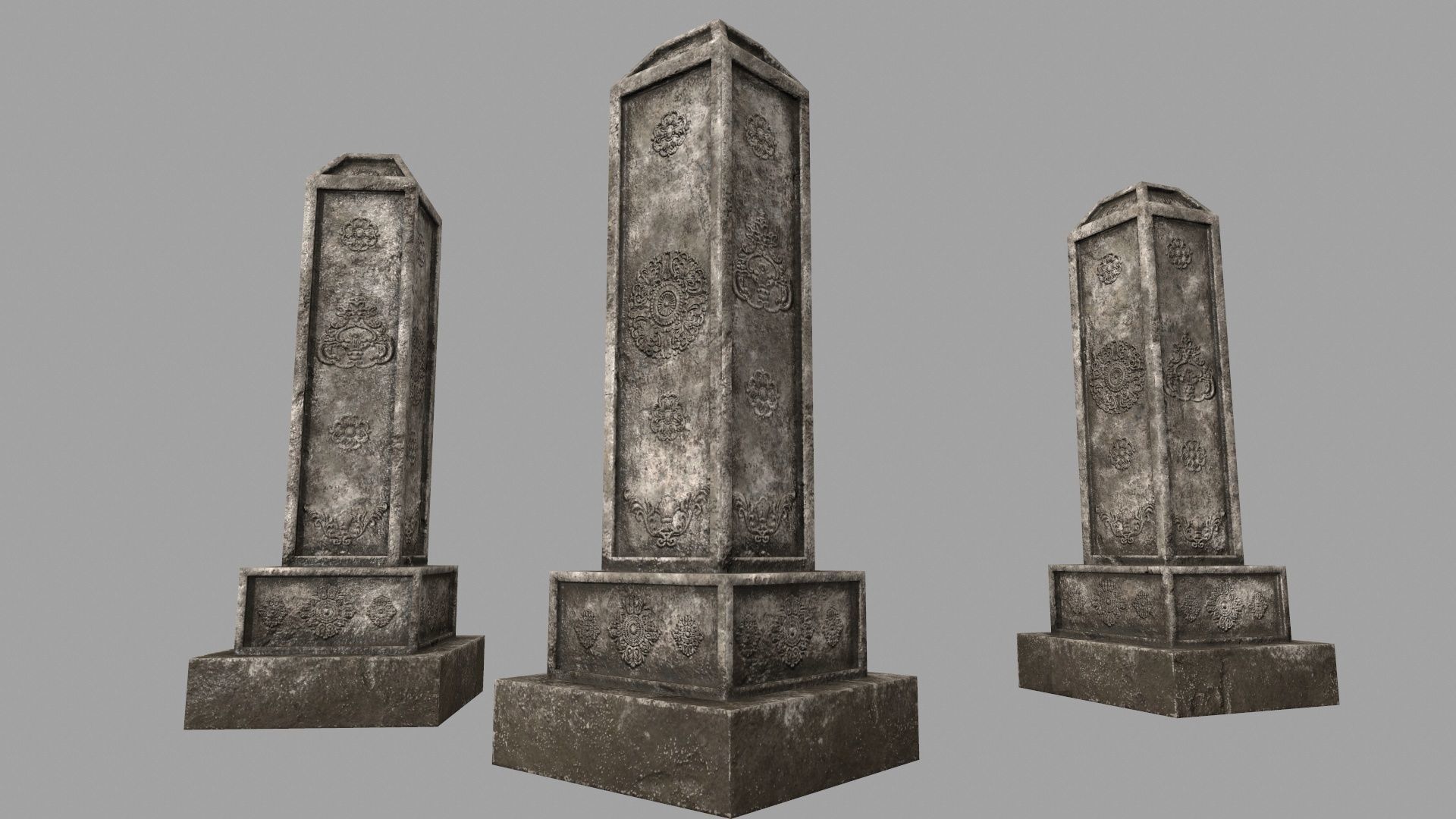 tombstone set gravestone with cross Low-poly 3D model_22