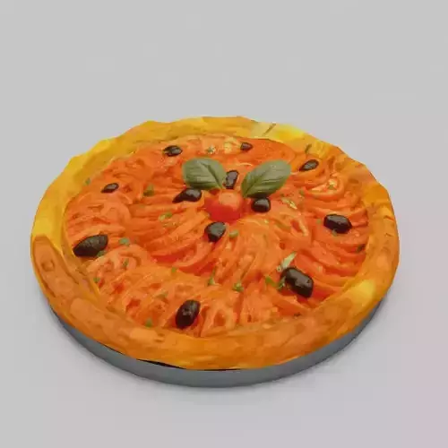 Pizza with olives and tomatoes Free 3D model