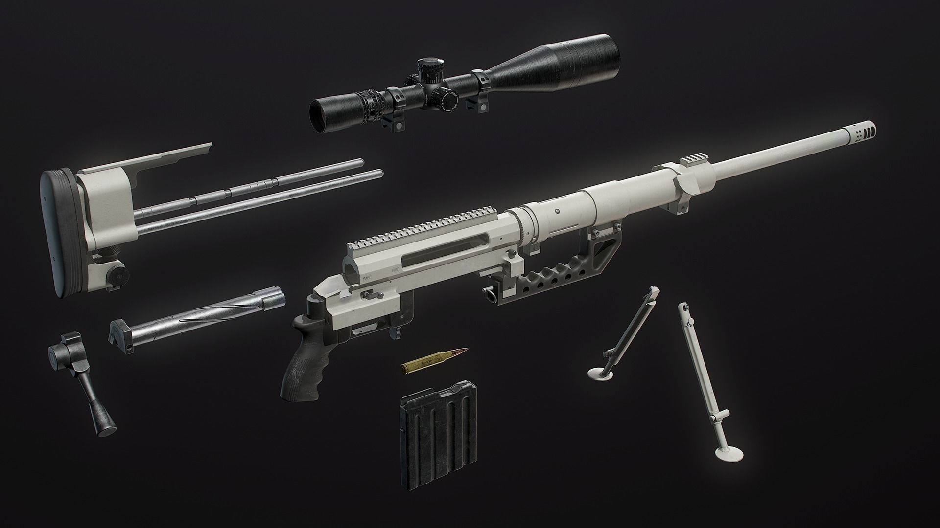 CheyTac M200 Intervention Sniper Rifle Low-poly 3D model_14