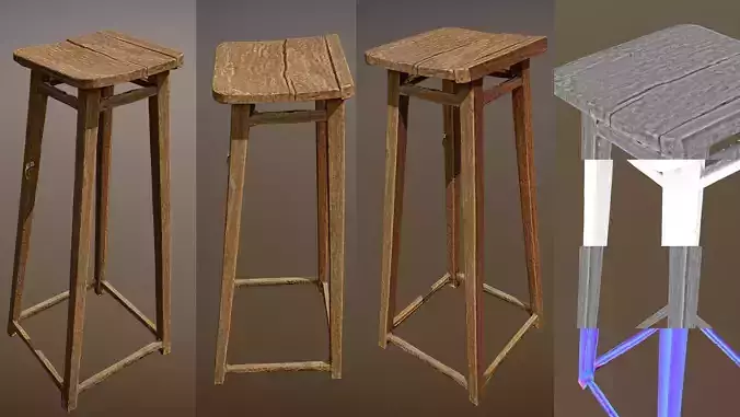 Photorealistic shabby wooden lowpoly stand 3D scan Low-poly 3D model
