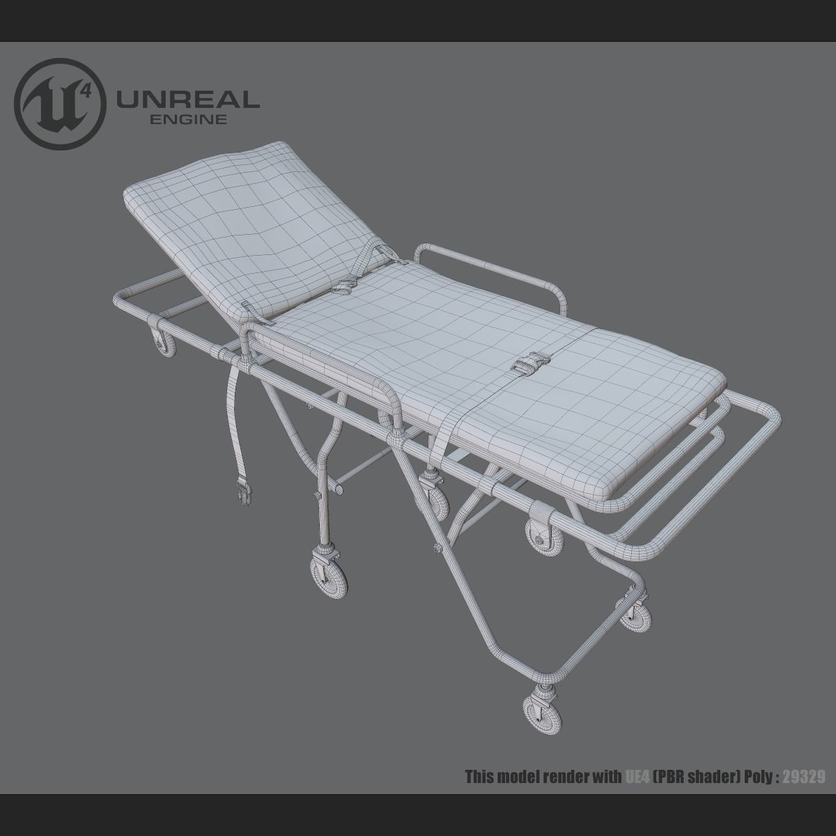 Hospital Bed Low-poly 3D model_6