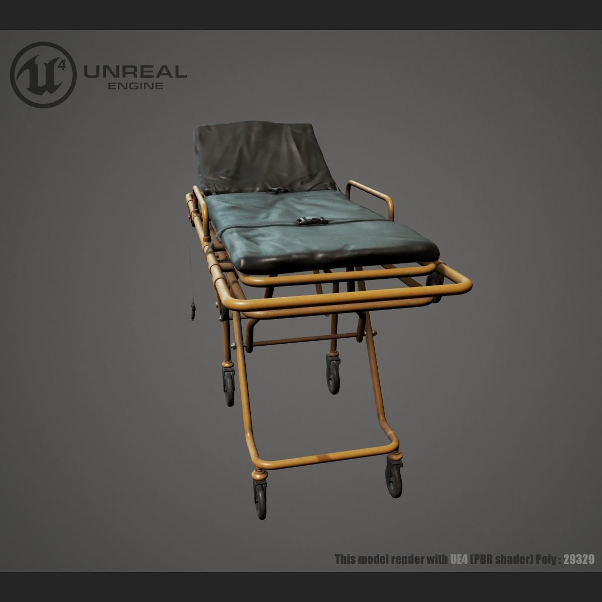 Hospital Bed Low-poly 3D model_2