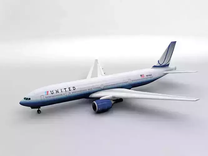 Boeing 777 Airliner - United Airlines Low-poly 3D model