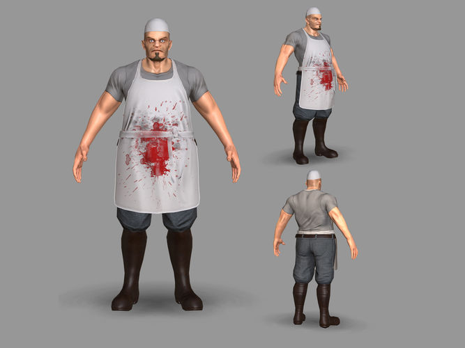Butcher man in apron and boots Low-poly 3D model