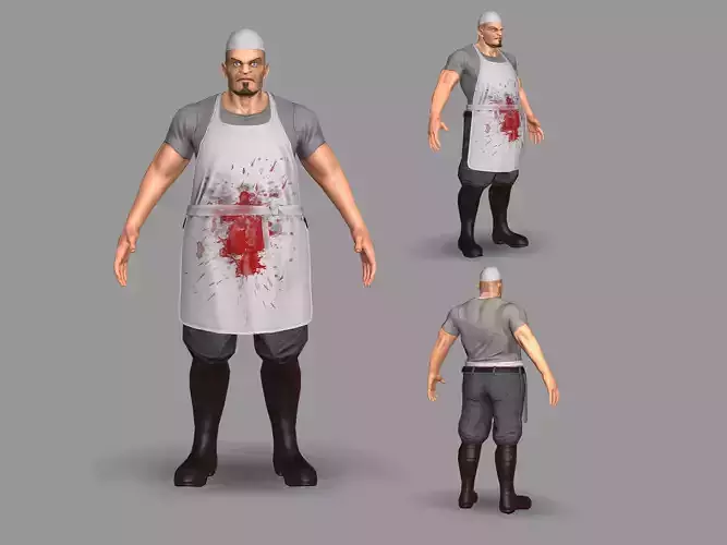 Butcher man in apron and boots Low-poly 3D model