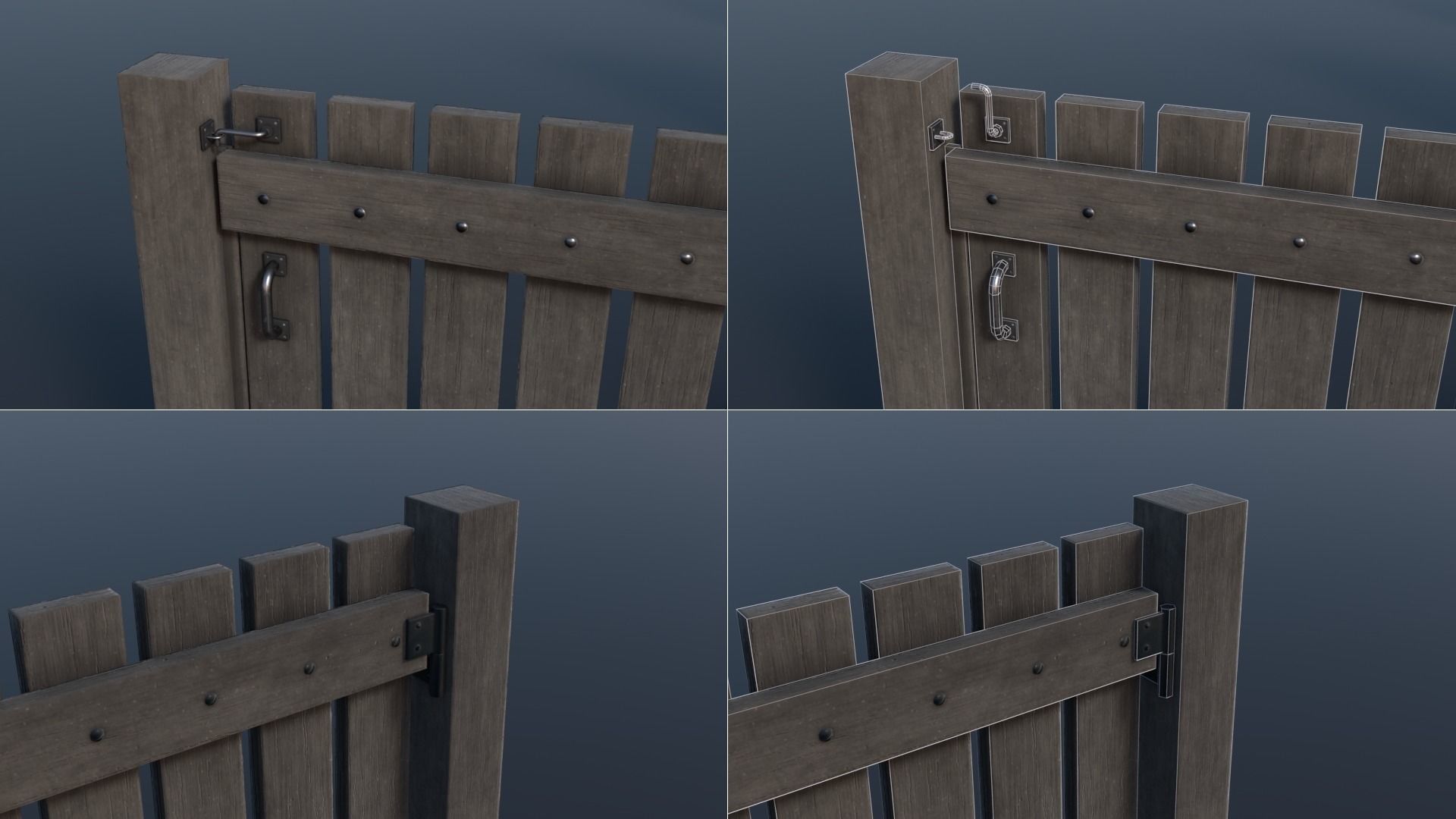 Low-poly Modular Wooden Fence set PBR Low-poly 3D model_12