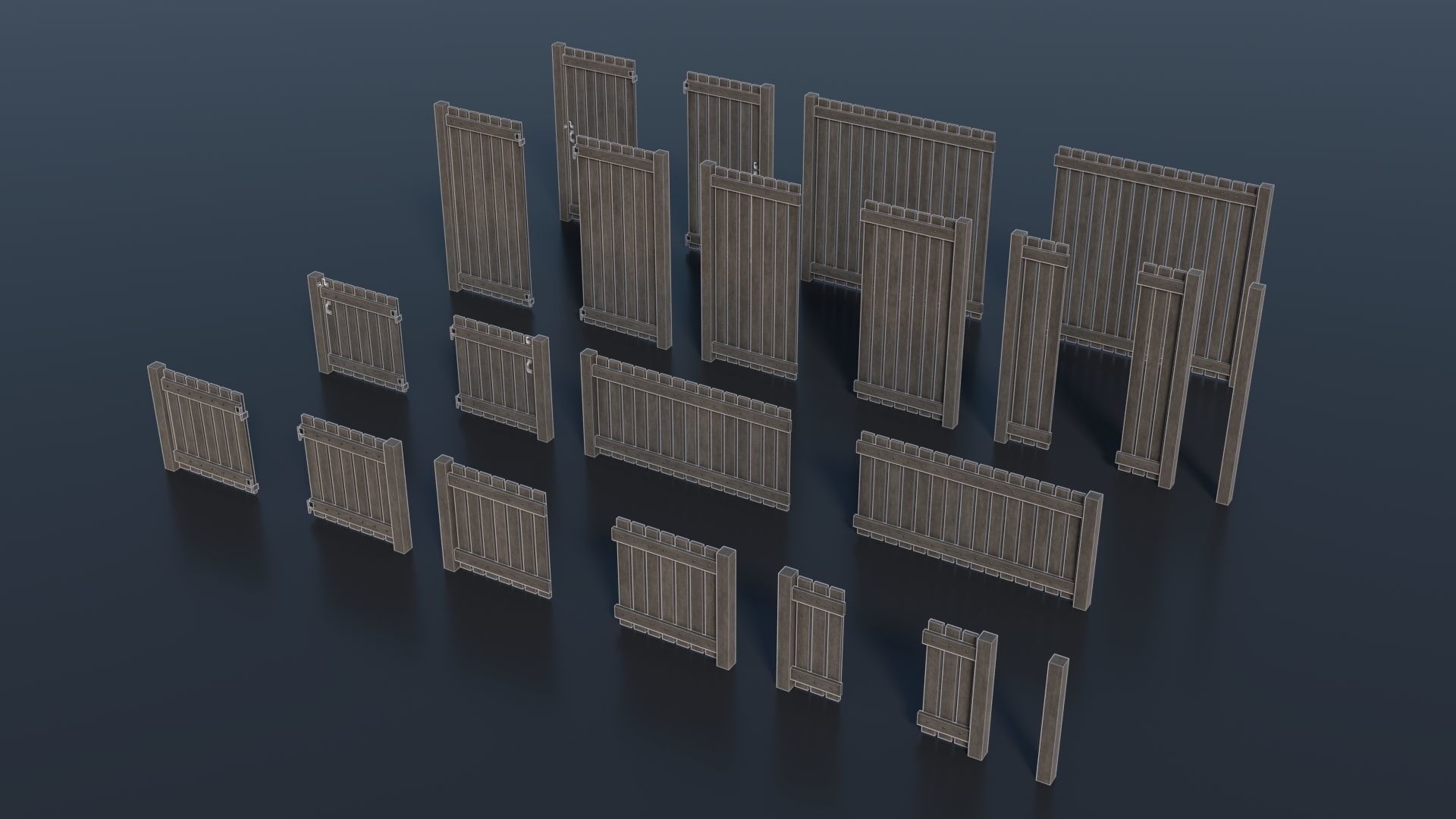 Low-poly Modular Wooden Fence set PBR Low-poly 3D model_5