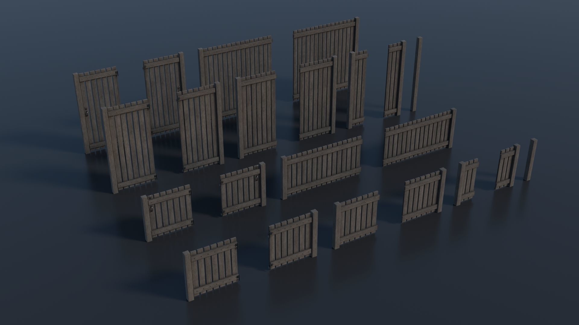 Low-poly Modular Wooden Fence set PBR Low-poly 3D model_6
