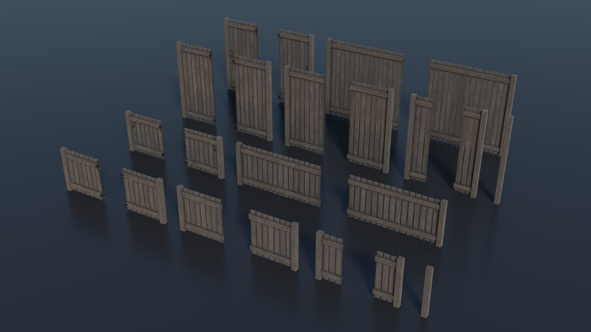 Low-poly Modular Wooden Fence set PBR Low-poly 3D model_4