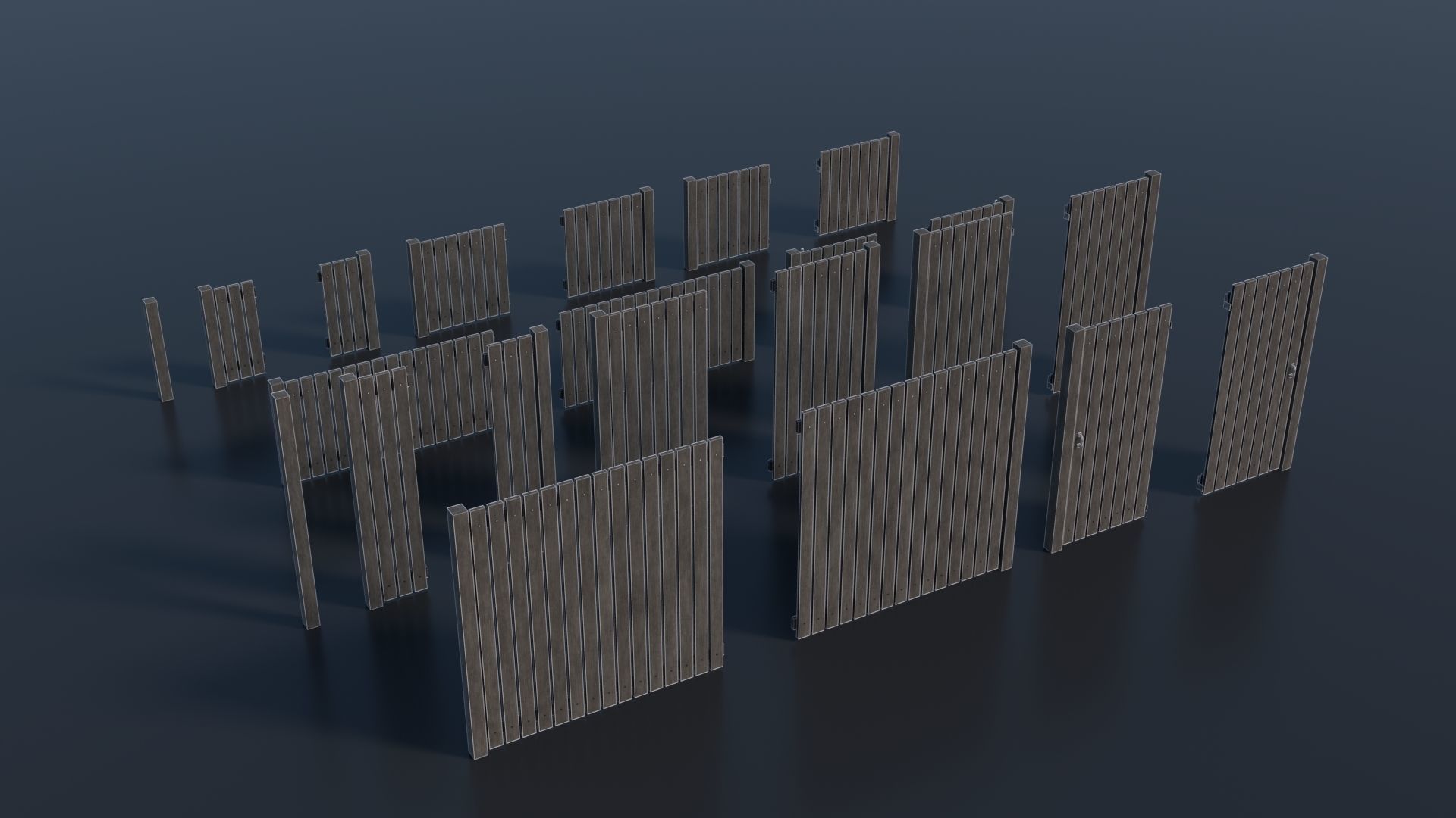 Low-poly Modular Wooden Fence set PBR Low-poly 3D model_9