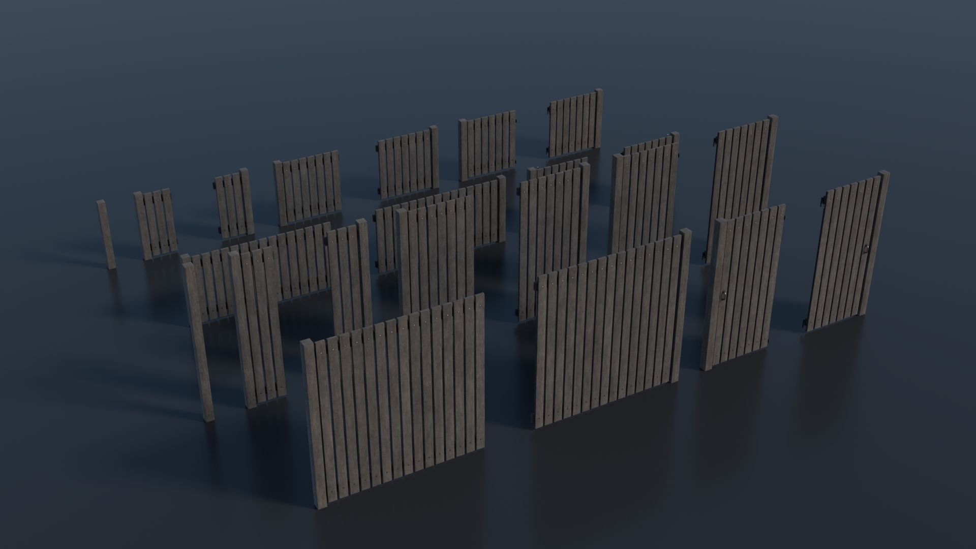 Low-poly Modular Wooden Fence set PBR Low-poly 3D model_8