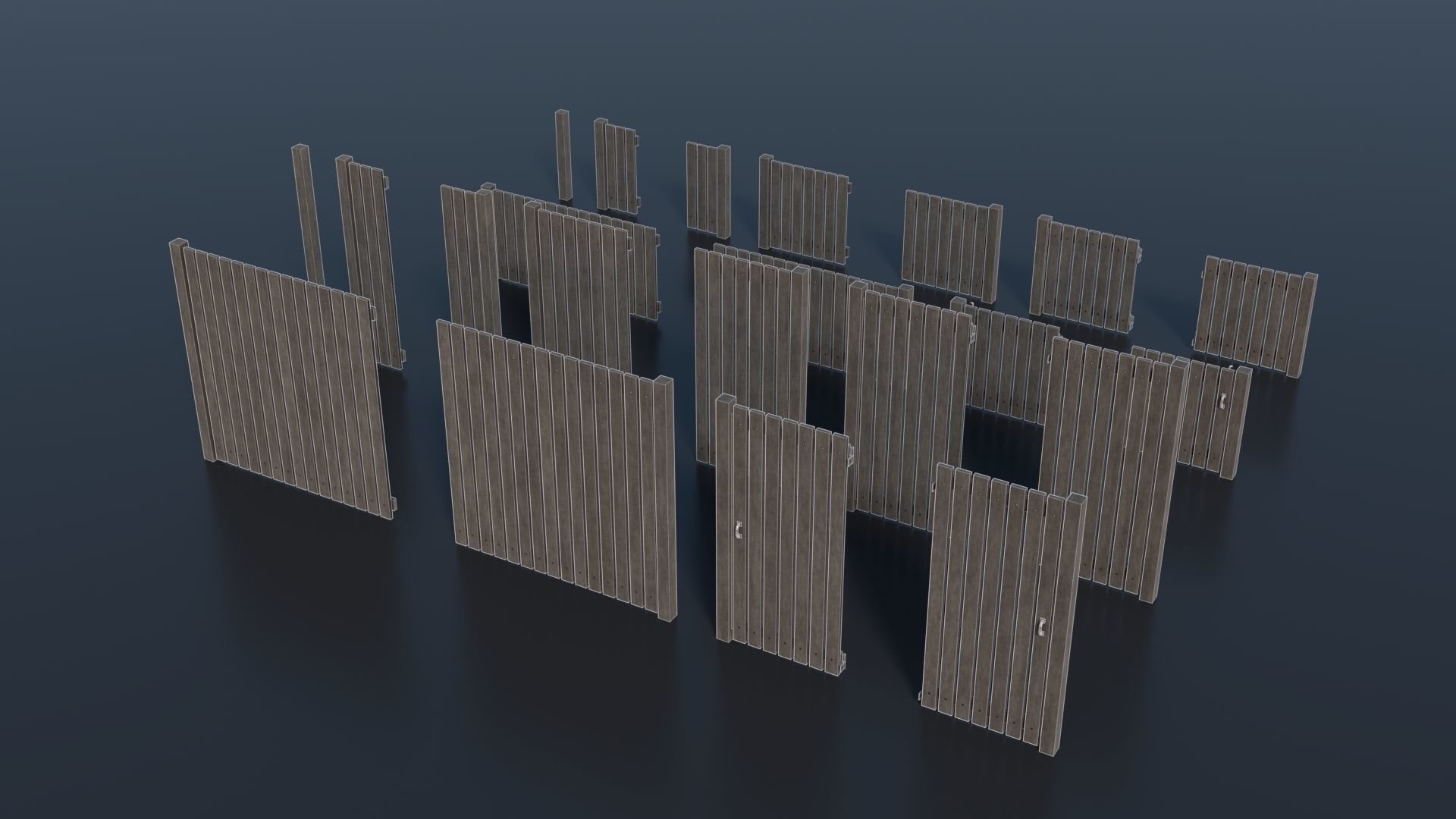 Low-poly Modular Wooden Fence set PBR Low-poly 3D model_11