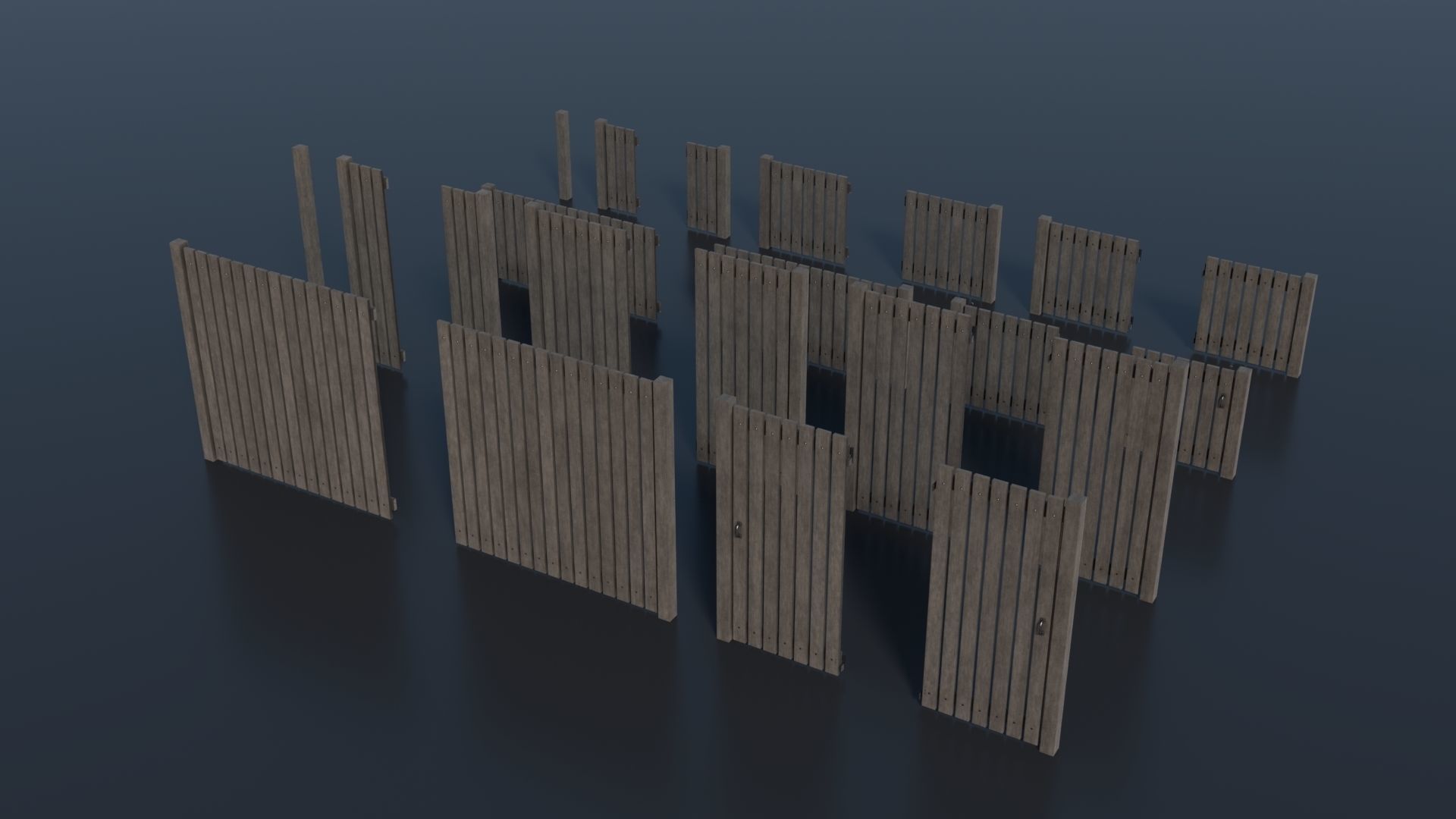 Low-poly Modular Wooden Fence set PBR Low-poly 3D model_10