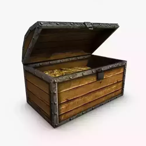 Low poly chest with treasure Low-poly 3D model